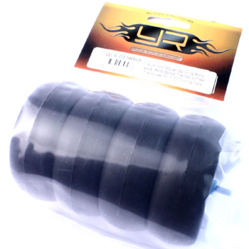 Yeah Racing Aluminum Stylish Spinning Rims (4pcs) BK 6-Spoke Tire Set w/Free Tire Holder for 1:10 Touring Cars