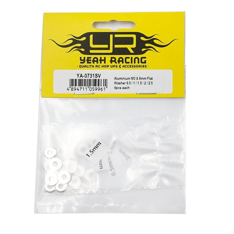 Yeah Racing Aluminium M3 X 8Mm Flat Washer 0.5 / 1 / 1.5 / 2 / 2.5 4Pcs Each