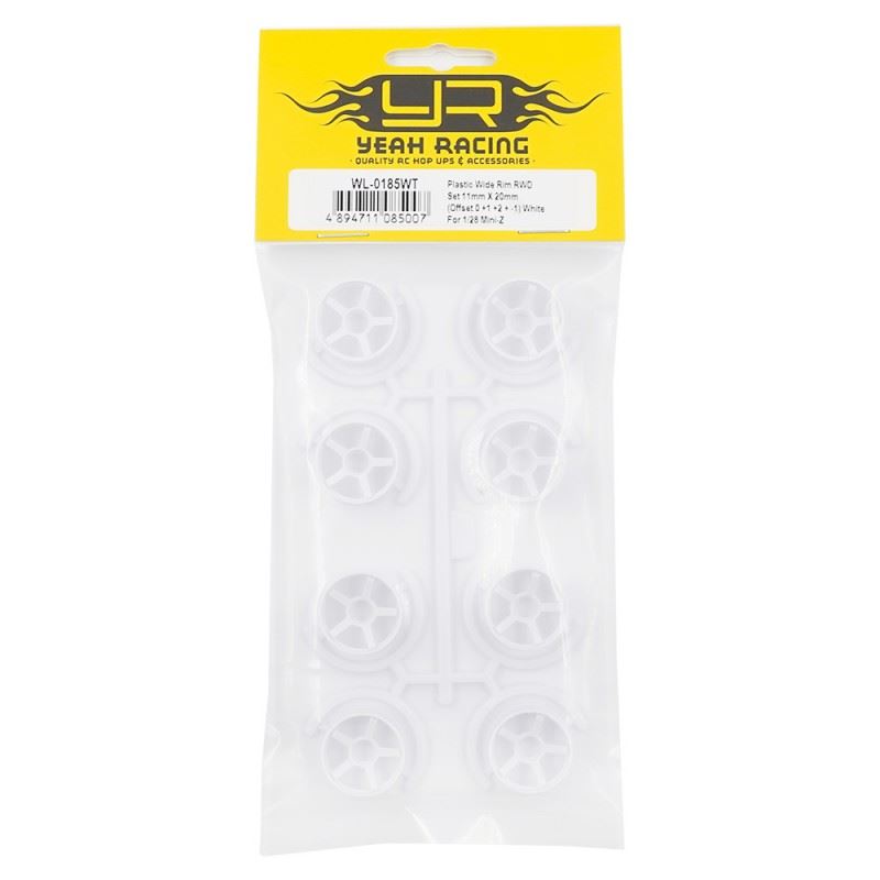 Yeah Racing Plastic Wide Rim Rwd Set 11Mm X 20Mm (Offset 0 +1 +2 + -1) White For 1/28 Mini-Z