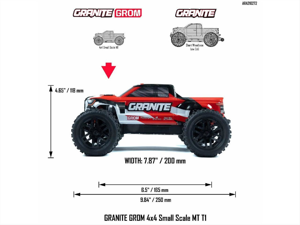 Arrma Granite GROM 4wd MT 1/18 RTR Mega w/Lipo Batt/USB Chg Red