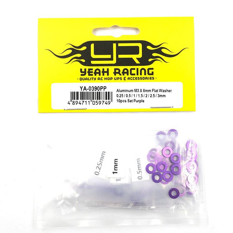 Yeah Racing Aluminum M3 X 6Mm Flat Washer 0.25 / 0.5 / 1 / 1.5 / 2 / 2.5 / 3Mm 10Pcs Set Purple