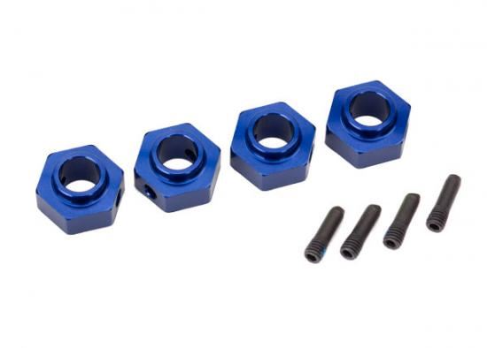 TRAXXAS Wheel hubs, 12mm hex, 6061-T6 (blue-anodized) (4)/ screw pin