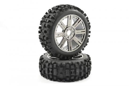 FASTRAX 1:8 ROCK BLOCK MOUNTED ON 8-SPOKE BLACK CHROME (PR)