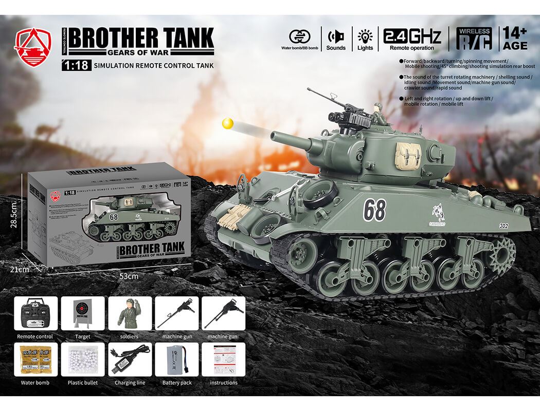 Brother Tank Rc Tank 1 18 Usa M4A3 Sherman Green