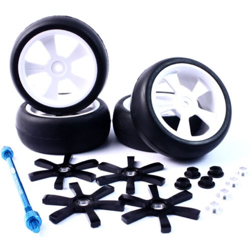 Yeah Racing Aluminum Stylish Spinning Rims (4pcs) BK 6-Spoke Tire Set w/Free Tire Holder for 1:10 Touring Cars