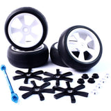 Yeah Racing Aluminum Stylish Spinning Rims (4pcs) BK 6-Spoke Tire Set w/Free Tire Holder for 1:10 Touring Cars