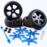 Yeah Racing Aluminum Stylish Spinning Rims (4pcs) BU 6-Spoke Tire Set w/Free Tire Holder for 1:10 Touring Cars