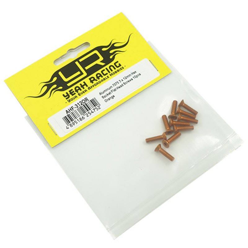 Yeah Racing Aluminum 7075 3x12mm Hex Socket Flat Head Screws 10pcs Orange