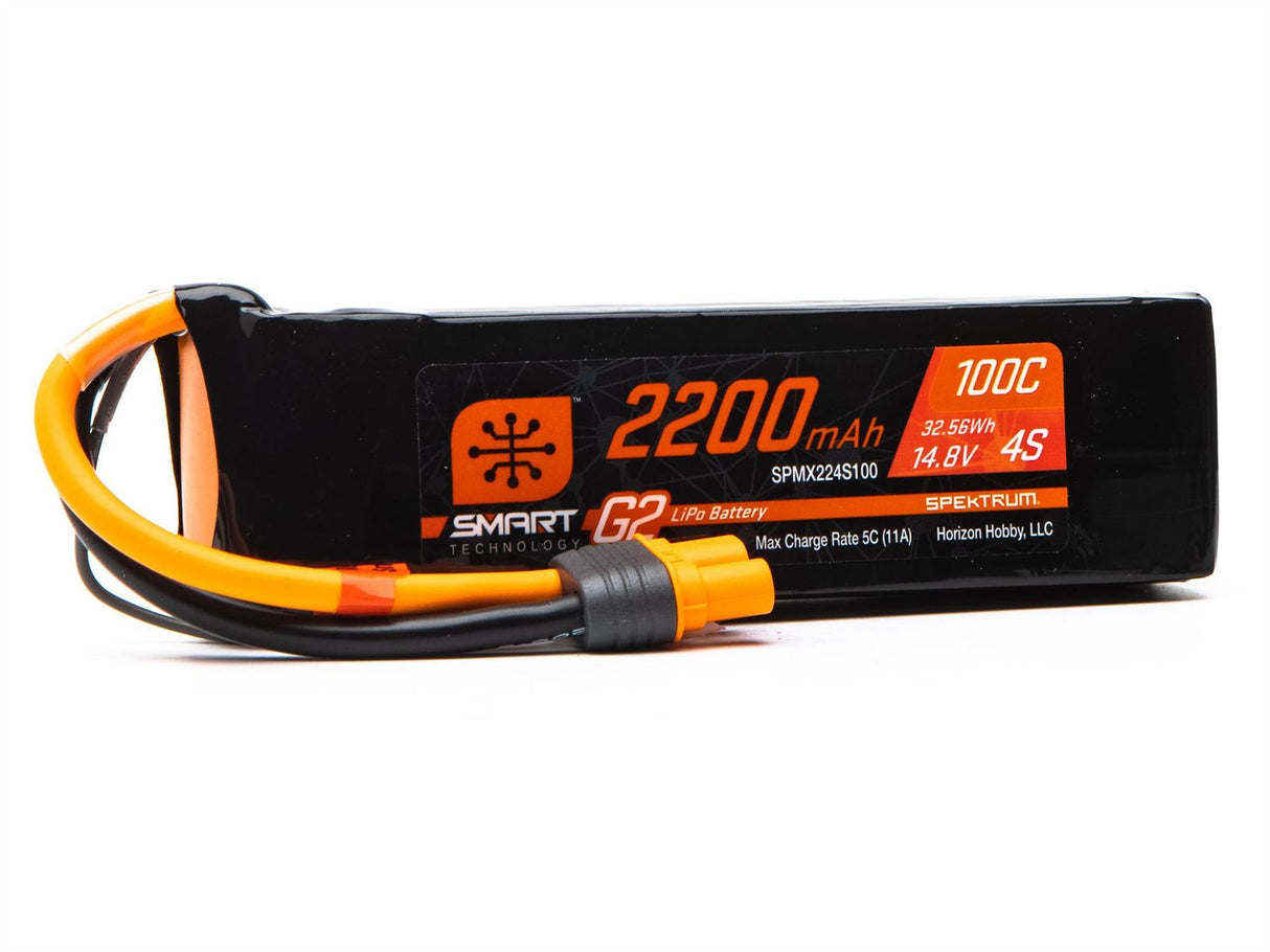 Spektrum 14.8V 2200mAh 4S 100C Smart G2 LiPo Battery: IC3