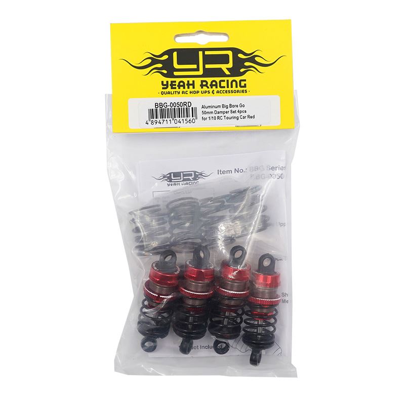 Yeah Racing Aluminum Big Bore Go 50mm Damper Set 4pcs for 1/10 RC Touring Car Red
