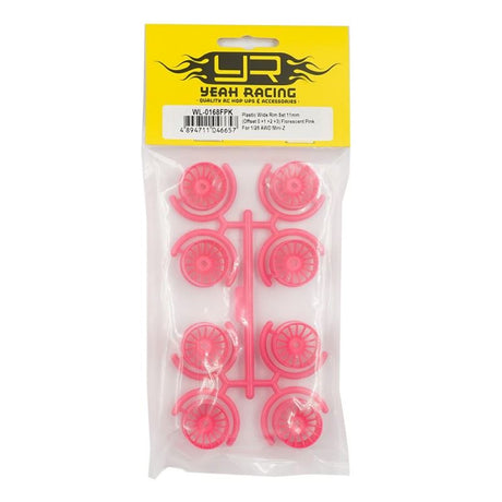 Yeah Racing Plastic Wide Rim Set 11mm (Offset 0 +1 +2 +3) Florescent Pink For 1/28 AWD Mini-Z