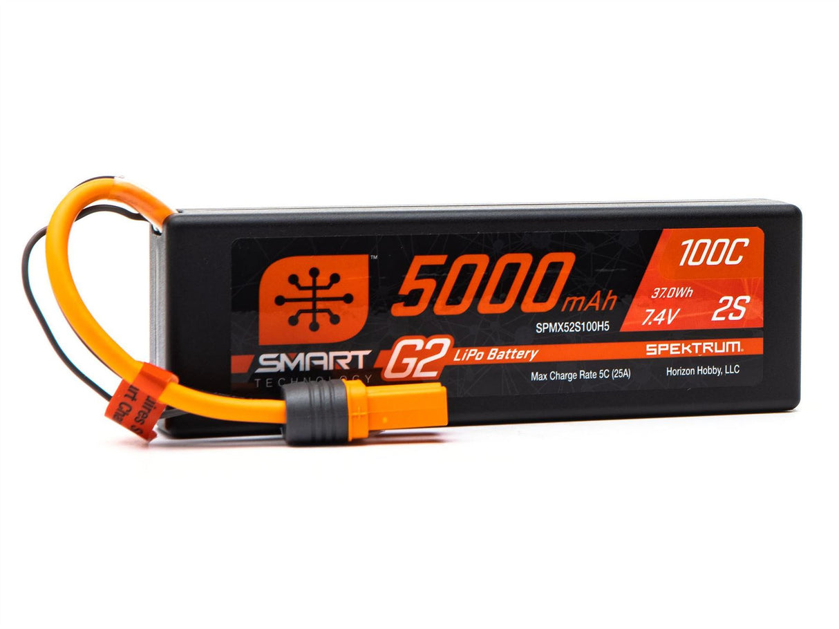 Spektrum 7.4V 5000mAh 2S 100C Smart G2 Hardcase LiPo Battery: IC5