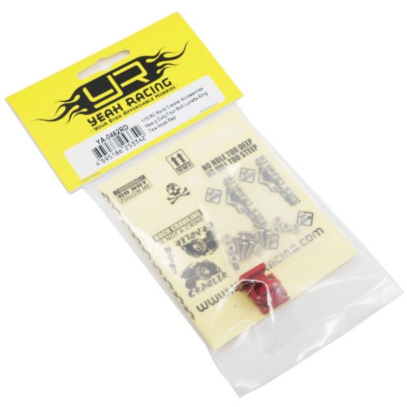 Yeah Racing 1/10 RC Rock Crawler Accessories Heavy Duty Four Bolt Lunette Ring Tow Hook Red