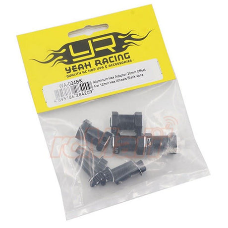 Yeah Racing Aluminum Hex Adaptor 20mm Offset For 12mm Hex Wheels Black 4pcs