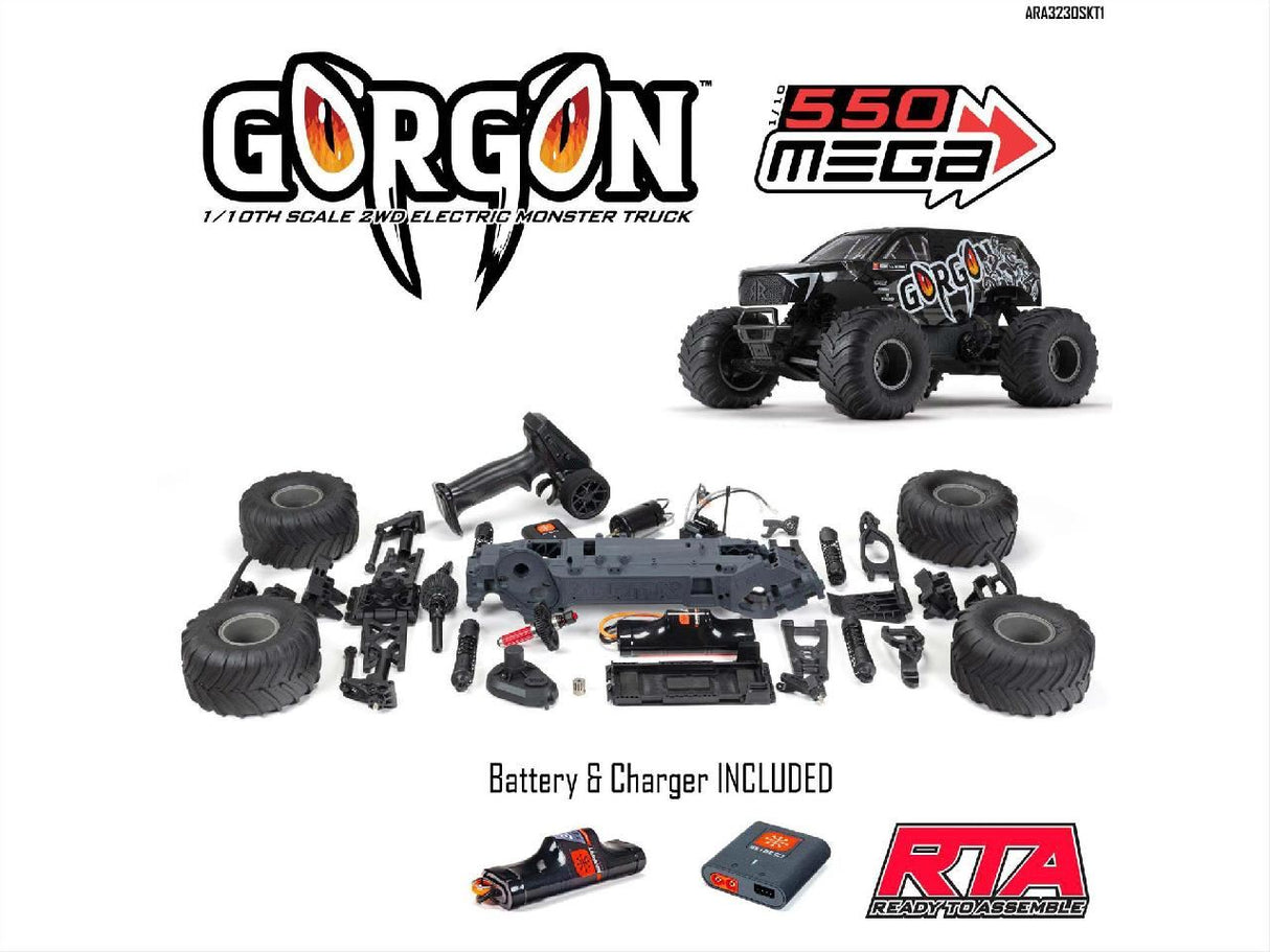 Arrma Gorgon 2wd MT 1/10 Ready-To-Assemble Kit w/8.4v/Chg Gunmetal