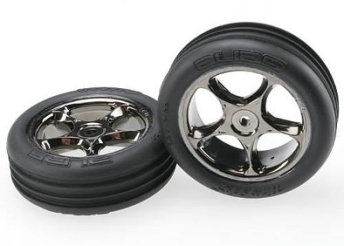 TRAXXAS Tires & wheels, assembled (Tracer 2.2" black chrome wheels,
