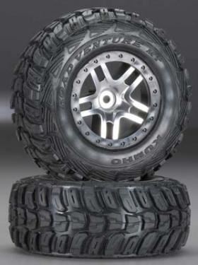 TRAXXAS Tires & wheels:SCT Split-Spoke sat.chr/blk b'lock w/Kumho