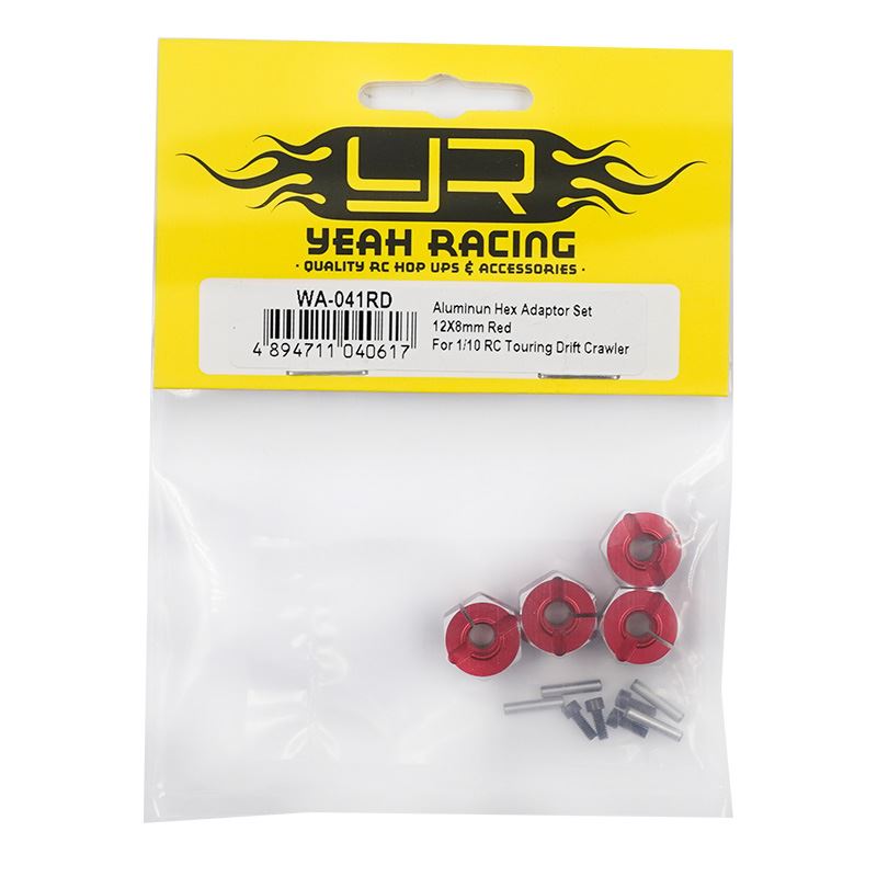 Yeah Racing Aluminun Hex Adaptor Set 12X8mm Red For 1/10 RC Touring Drift Crawler