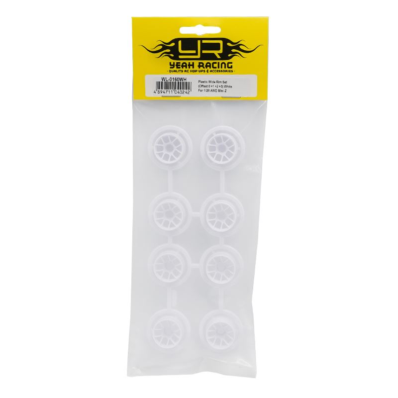Yeah Racing Plastic Wide Rim Set 11mm (Offset 0 +1 +2 +3) White For 1/28 RWD Mini-Z