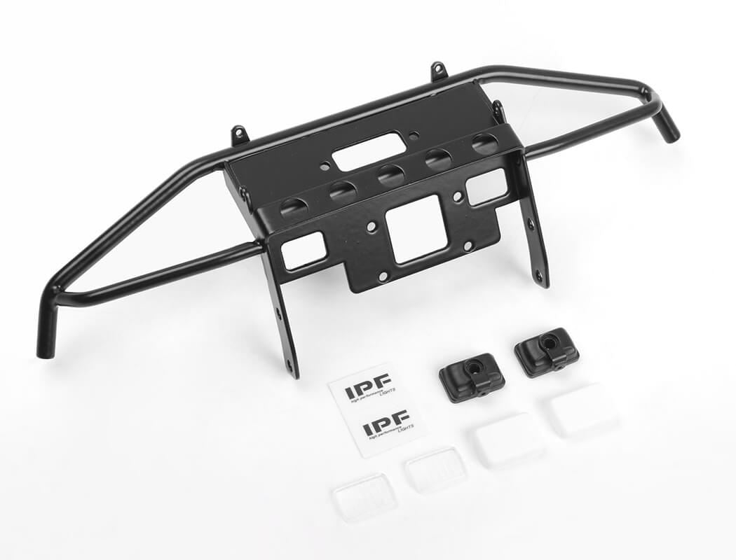 RC4WD GUARDIAN STEEL FRONT WINCH BUMPER W/IPF LIGHTS FOR AXIAL 1/10 SCX10 II UMG10 (BLACK)