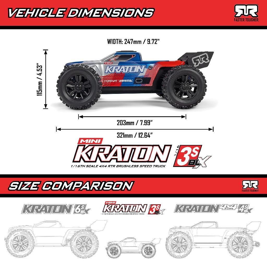 Arrma 1/16 Mini Kraton 3S Dsc 4X4 Rtr Speed Truck , Black/Red