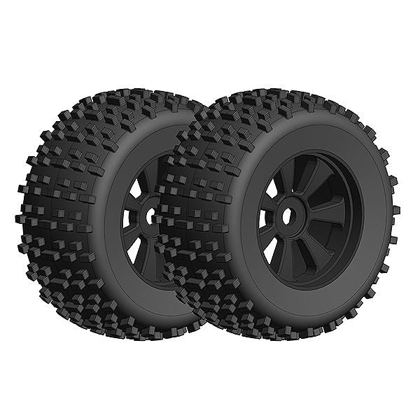 Corally Offroad 1/8 Monster Truck Tires Gripper Glued On Black Rims 1 Pair