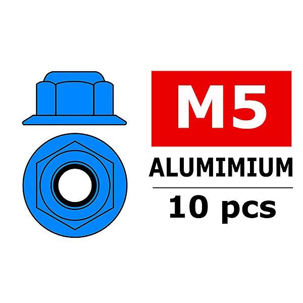 CORALLY ALUMINIUM NYLSTO P NUT M5 FLANGED BLUE 10 P