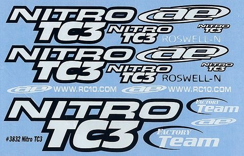 Team Associated NTC3 Decal Sheet, black and white