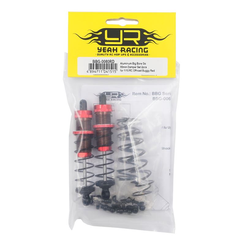 Yeah Racing Aluminum Big Bore Go 80mm Damper Set 2pcs for 1/10 RC Offroad Buggy Red