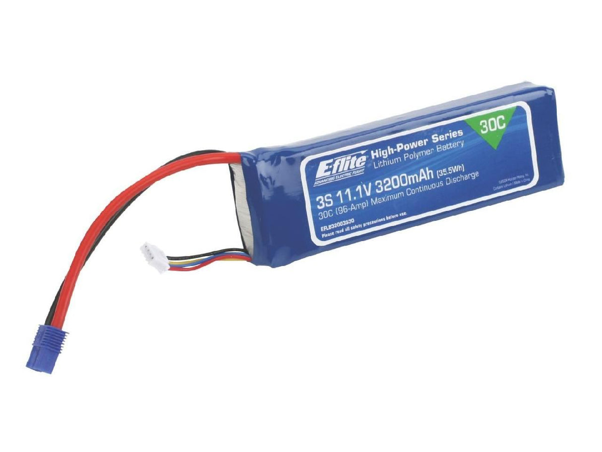 E Flite 3200Mah 3S 11.1V 30C Lipo, 12Awg Ec3