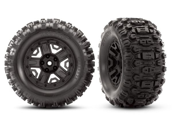 Traxxas Sledgehammer Tyres Mounted on Black Wheels with Foam Inserts (2pcs) (TSM Rated)