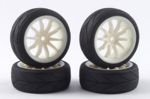 Fastrax 1/10th Touring Wheel/ Treaded Tyres 10-Spoke White