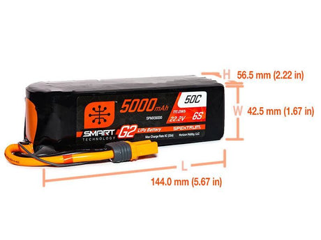 Spektrum 5000mAh 6S 22.2V SMART G2 50C IC5 -SPMX56S50