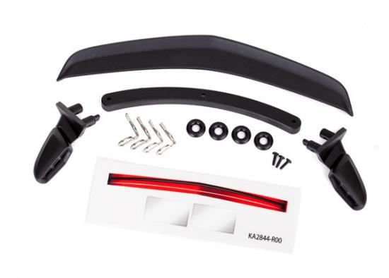 Traxxas Mirrors side black (left right)/ mirror retainers (2)/ body clips (4)/ o-rings (4)/ spoiler black/ spoiler retainer (1)/ 1.6x5 BCS (self-tapping) (3)