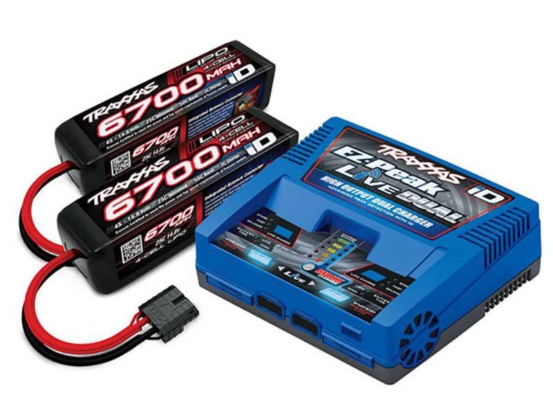 Traxxas iD Completer Pack with 1x EZ-Peak Live Dual Charger & 2x LiPo 4S 6700mAh Battery