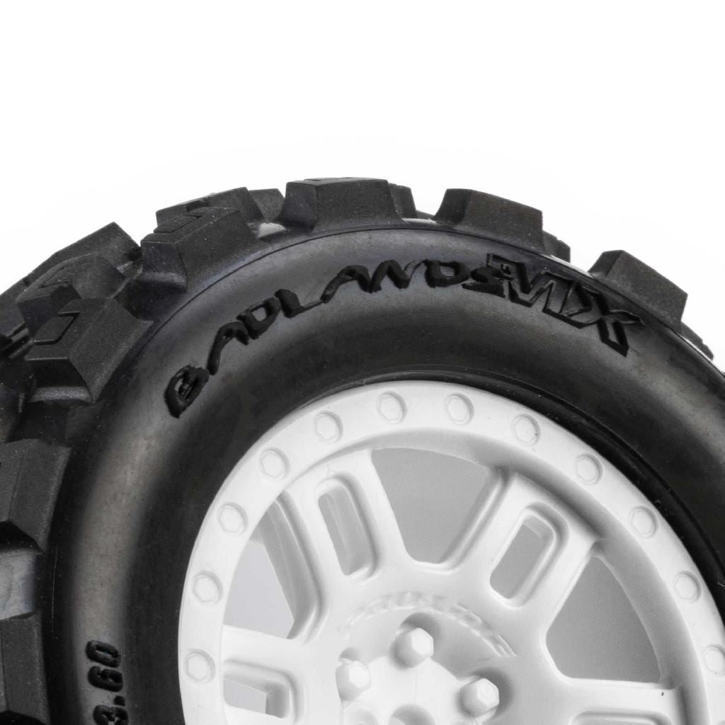 Pro-Line 1/16 Badlands Mx Front/Rear Mt Tires Mounted 12Mm White Spli