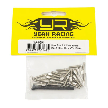 Yeah Racing Scale Steel Bolt Wheel Screws M2.5 X 10mm 30pcs w/ Tool Silver