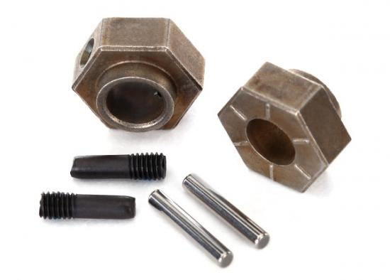 TRAXXAS Wheel hubs, 12mm hex (2)/ stub axle pins (2) (steel) (fits T