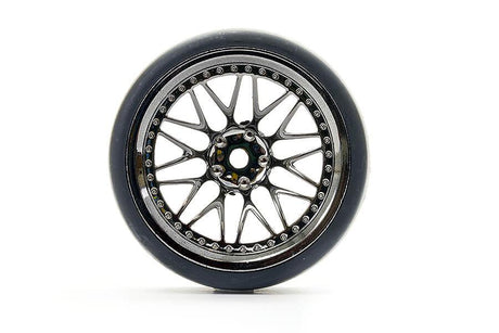 FASTRAX 1/10 (4) DRIFT D1 TYRE w/9MM 20-SPOKE WHEEL-BK CHROME