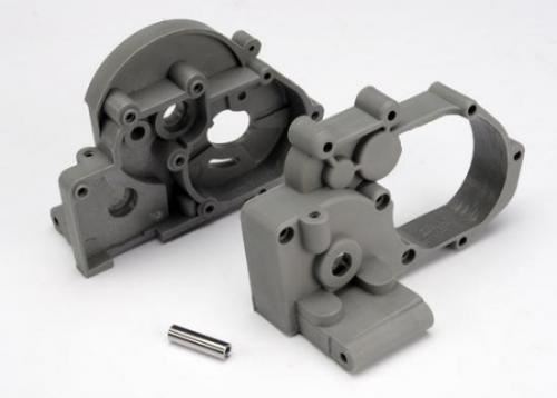 TRAXXAS Gearbox halves (l&r) (grey) w/ idler gear shaft