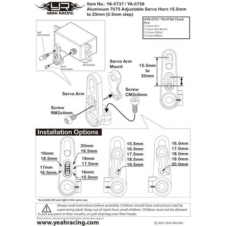 Yeah Racing 25T Aluminium 7075 Adjustable Servo Horn 15.5Mm To 20Mm (0.5Mm Step)