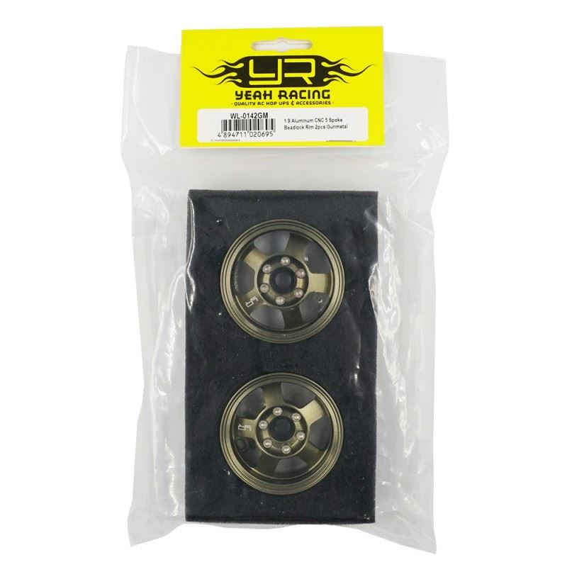 Yeah Racing 1.9 Aluminum CNC 5 Spoke Beadlock Rim 2pcs Gold Titanium