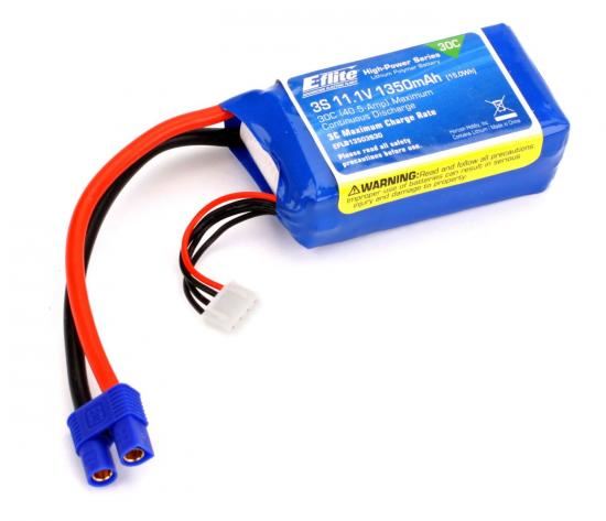 E-Flite 1350mAh 3S 11.1V 30C LiPo, 13AWG EC3