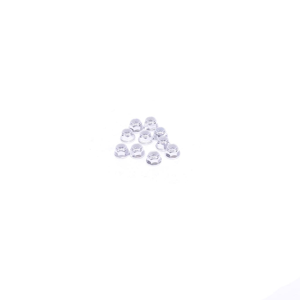 M3 Flanged Nyloc Nut - Silver - 10Pcs