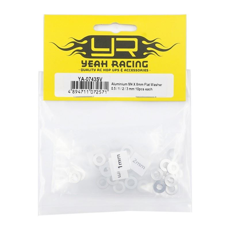 Yeah Racing Aluminium M4 X 8Mm Flat Washer 0.5 / 1 / 2 / 3 mm 10Pcs Each
