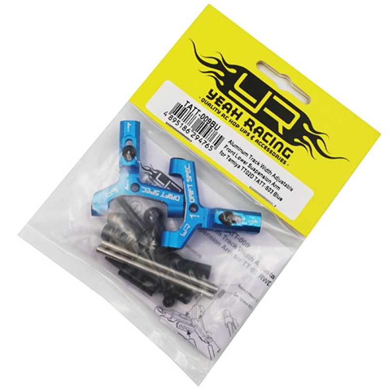 Yeah Racing Aluminum Track Width Adjustable Front Lower Suspension Arm for TATT-S03 (Tamiya TT02 RWD) Blue