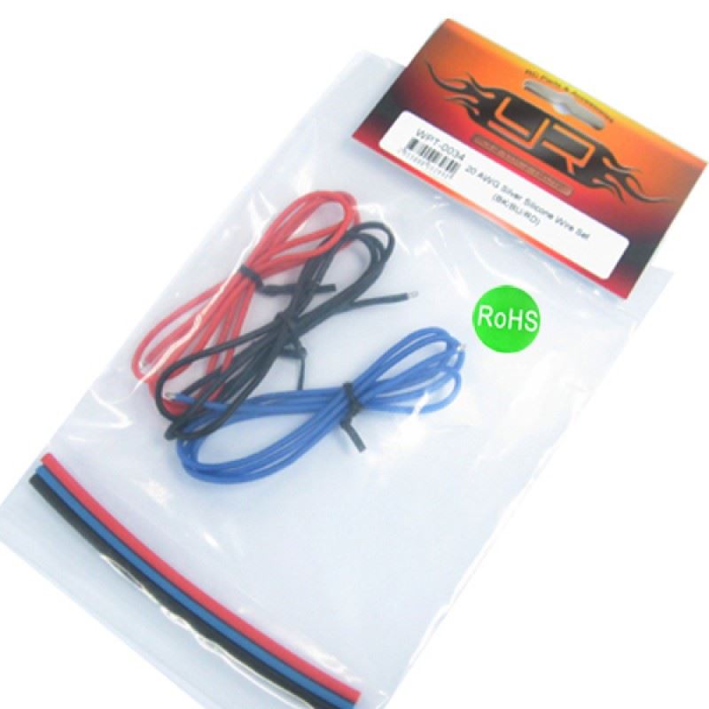 Yeah Racing 20AWG Silver Silicone Wire Set (BK/BU/RD)