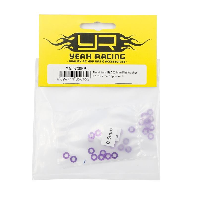 Yeah Racing Aluminium M2.5 X 5Mm Flat Washer 0.5 / 1 / 2 mm 10Pcs Each Mst Yokomo Drift