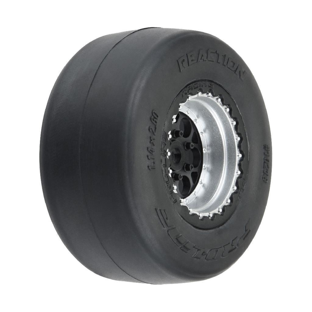 Proline 1/16 Reaction Rear Tires Mtd 8mm Black/Silver (2): Losi Mini