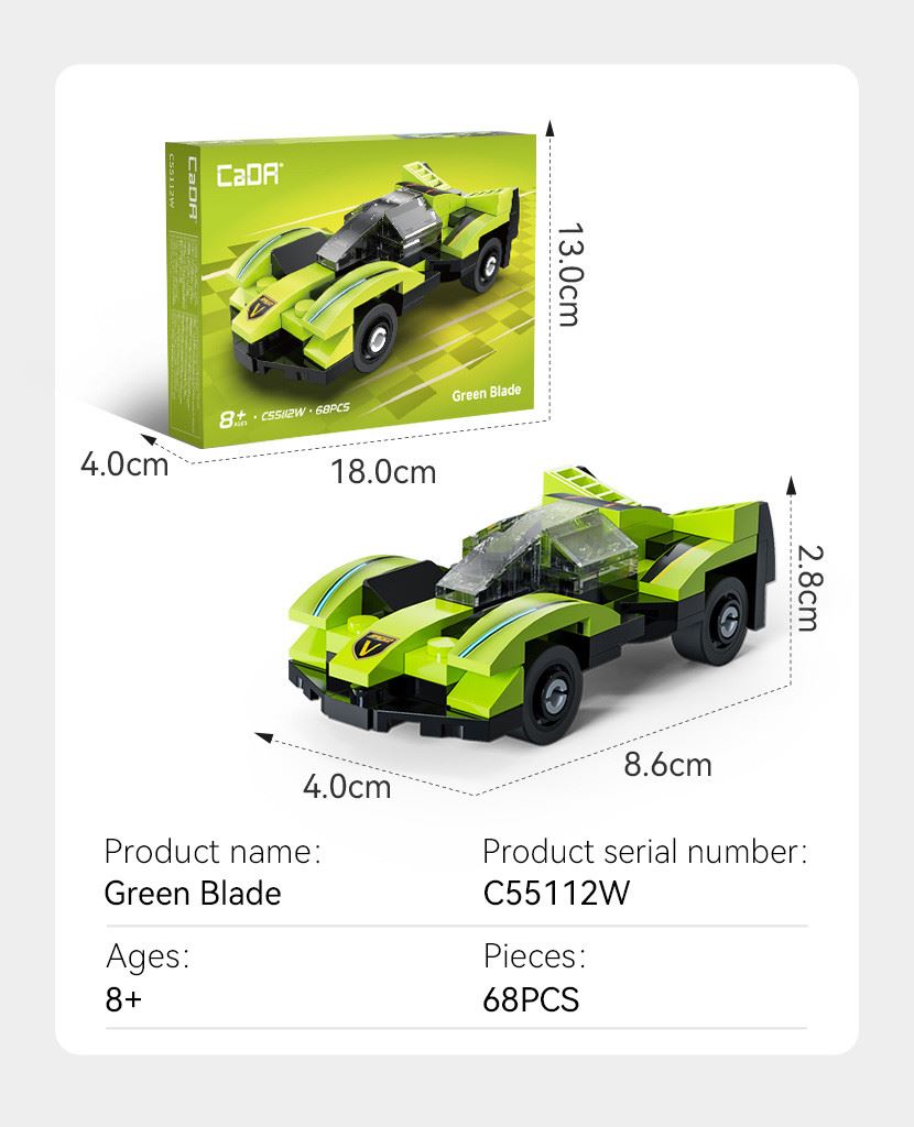 Cada Mini Green Blade Sports Car - 68 Pcs